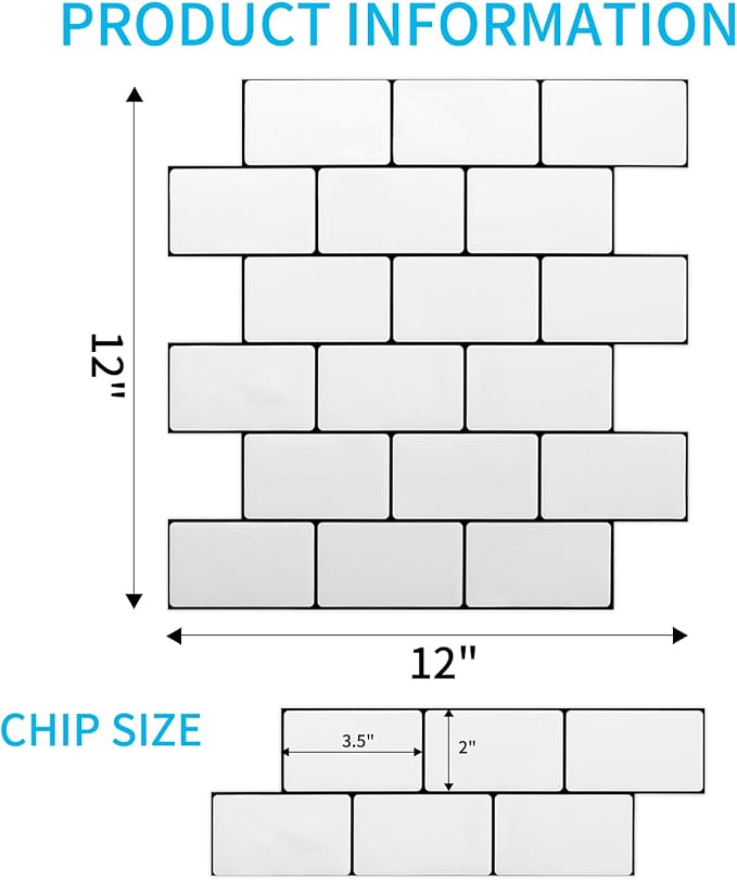 Art3d Subway Peel and Stick Backsplash, 10-Sheet, White with Black Grout