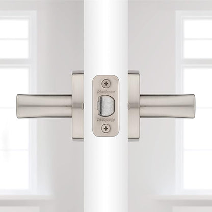 Kwikset Tripoli Lever Interior Passage Door Handle, Lever for Closet and Hallway Doors, Reversible Non-Locking Handle Lever, Satin Nickel, with Microban Protection (Pack of 4)