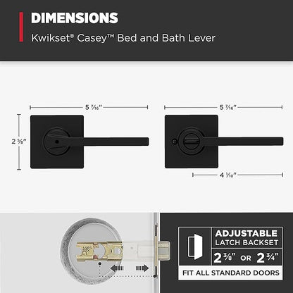 Kwikset Casey Hallway Passage and Bed/Bath Privacy Door Handle 4 Pack, 2 Passage Levers and 2 Privacy Levers, Matte Black Reversible Interior Handles, with Microban