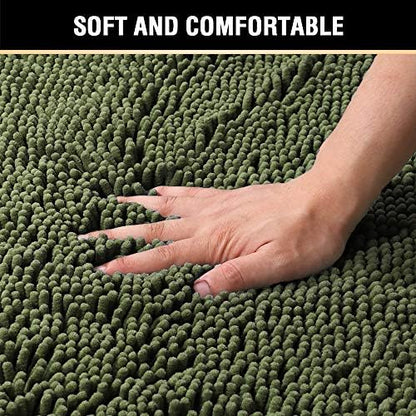 H.VERSAILTEX Non Slip Thick Shaggy Chenille Bathroom Rugs, Bath Mats for Bathroom Extra Soft and Absorbent - Bath Rugs Set for Indoor/Kitchen (Set of 2-20" x 32"/17" x 24") Loden