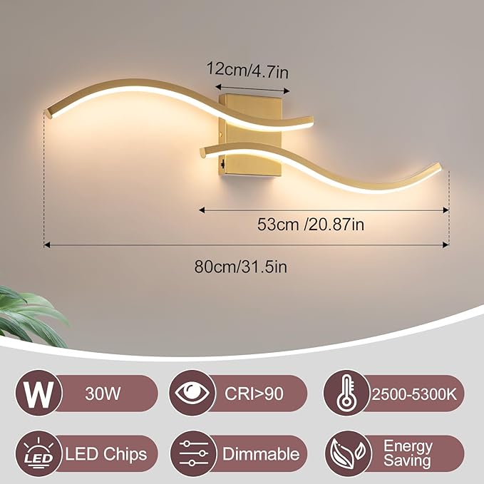 Bathroom Vanity Light Fixture, 26W 5CCT Dimmable Modern Led Bathroom Light Fixtures Over Mirror, LED Vanity Lighting Bar for Bathrooms (Gold, 31.5inch)
