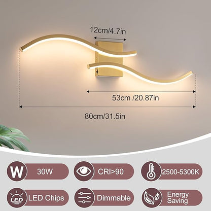 Bathroom Vanity Light Fixture, 26W 5CCT Dimmable Modern Led Bathroom Light Fixtures Over Mirror, LED Vanity Lighting Bar for Bathrooms (Gold, 31.5inch)