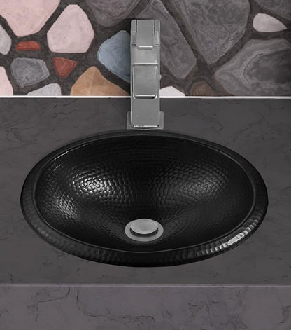 Monarch Abode Bathroom Sink – 17-Inch Oval Drop In Bathroom Sink, Top Mount Hand Hammered Matte Black Vanity Sinks for Countertop, Powder Room, Guest Bath or Restroom, Drop in Sinks for Bathrooms