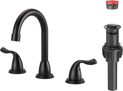 Matte Black Bathroom Faucet 3 Hole - ARCORA 8 Inch Widespread Bathroom Faucet, 2 Handles 360 Swivel Bathroom Sink Tap with Pon Up Drain and cUPC Supply Lines