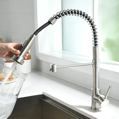 OWOFAN Kitchen Faucet with Pull Down Sprayer Industrial 1 Handle 1 Hole Or 3 Hole Faucet for Farmhouse Camper Laundry Utility Rv Wet Bar Sinks, Stainless Steel Brushed Nickel 866082SN