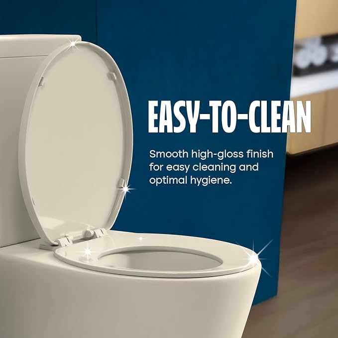 HIGHCRAFT Premium Round Toilet Seat with Adjustable Hinges - Molded Plastic Toilet Seat - Fits Standard Round Toilets - Round Seat in Bone/Beige