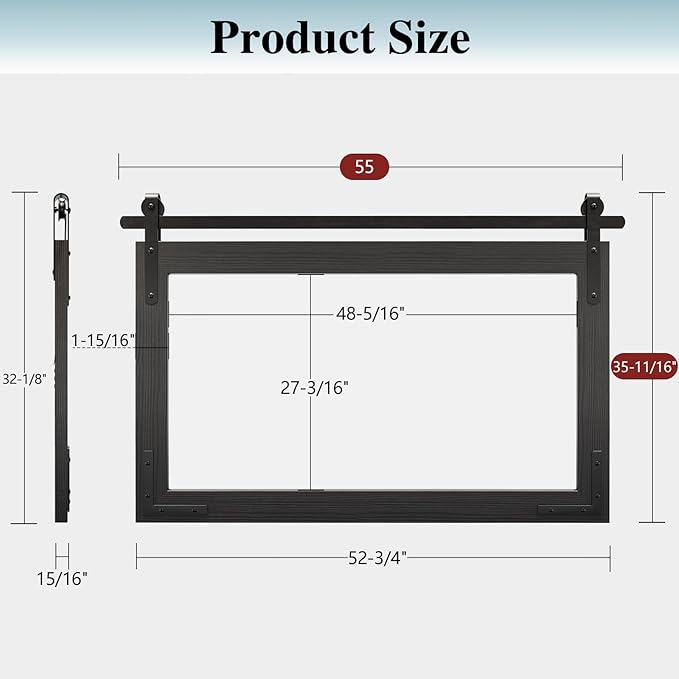 Farmhouse Bathroom Mirror, 55x36 Inch Black Vanity Mirror for Wall, Wood Framed Rustic Mirror Rectangular Wall Decor Mirrors for Entryway Living Room Bedroom