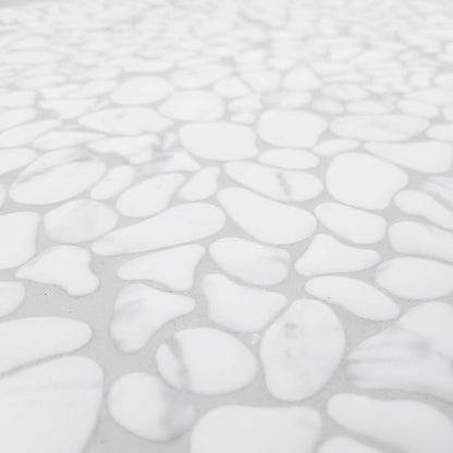 SUNWINGS 10-Sheet Pebble Tile for Shower Floor Border Kitchen Bathroom Backsplash, Carrara White Recycled Glass Marble Stone Looks Wall and Floor Tile, Covers 7.9 Sq. Ft