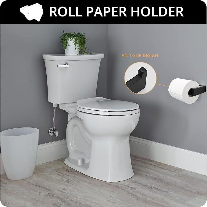 Fapully 4-Piece Bathroom Hardware Accessory Set Matte Black | with 24" Towel Bar Towel Ring Paper Holder Robe Hook