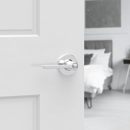 Kwikset Casey Interior Privacy Round Door Handle with Lock, Door Lever for Bathroom and Bedroom, Polished Chrome Reversible Keyless Turn Lock