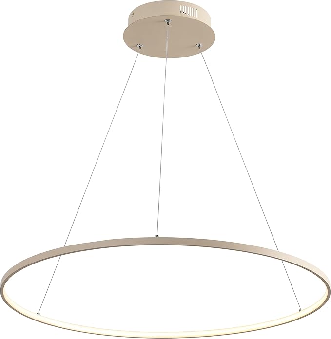 JONATHAN Y 35" Beige Modern Integrated LED Pendant Light, Dimmable Round Hoop Chandelier for Kitchen Island, Dining Room, Adjustable Height Metal Hanging Light (JYL7220H)