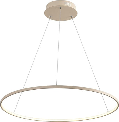 JONATHAN Y 35" Beige Modern Integrated LED Pendant Light, Dimmable Round Hoop Chandelier for Kitchen Island, Dining Room, Adjustable Height Metal Hanging Light (JYL7220H)