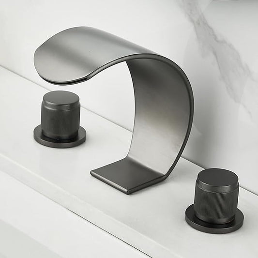 Bathroom Basin Mixer Faucet 3 Hole Waterfall 3 Hole Basin Faucets Brass-Grey