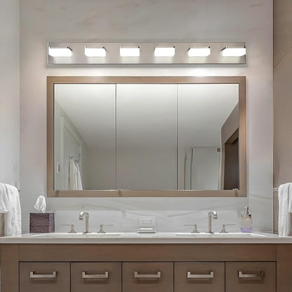 Brushed Nickel Vanity Lights for Bathroom 6-Light Vanity Lighting Fixtures for Mirror 39" Adjustable 5500K Modern LED Vanity Light Over Mirror, Bath Wall Lighting Fixtures