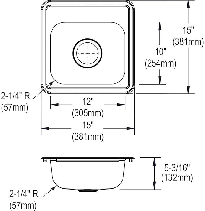 Dayton D115161 Single Bowl Drop-in Stainless Steel Bar Sink, 15 x 15 with 3.5" Drain Hole
