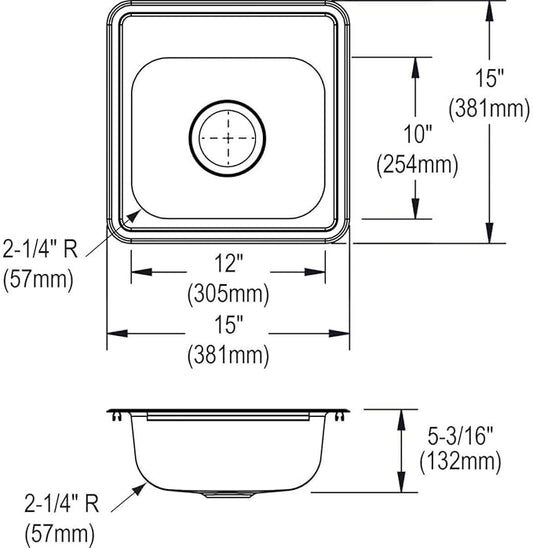 Elkay D115163 Dayton Kitchen Sink, 15 x 15 with 3.5" Drain Hole, Satin