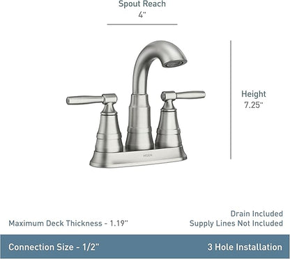 Moen Halle Spot Resist Brushed Nickel Two-Handle Centerset Bathroom Sink Faucet with Drain Assembly, 84971SRN