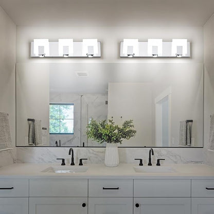 SOLFART Bathroom Vanity Lights Over Mirror 3 Lights Modern Chrome Bath Light Fixtures Stainless Steel Acrylic Shade