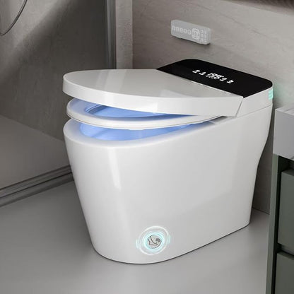 Smart Toilet with Bidet Built In, ADA Comfort Height, One Piece Elongated Toilet with Tank Built in, Pump, Auto Open Close Quiet Flush, Foam Shield, Voice Control Heated Seat,Instant Warm Water