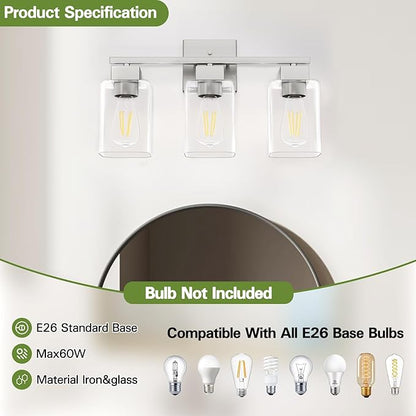 Espird Brush Nickel Bathroom Vanity Light - 3 Light Bathroom Light Fixture Square Design & UL Certification & Square Bath Room Lights Fixture Over Mirror