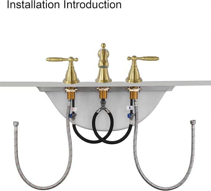 RKF Bathroom Faucets for Sink 3 Hole Gold 8 inch Widespread Bathroom Sink Faucet with Drain Double Lever Handle Faucet Bathroom Vanity Faucet Basin Mixer Tap WF013-BG