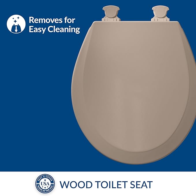 Bemis 500EC 068 Molded Wood Round Toilet Seat with Easy Clean and Change Hinge, 2 Pack, Fawn Beige