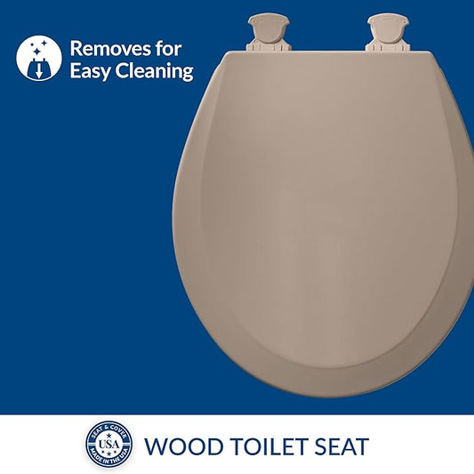 Bemis 500EC 068 Molded Wood Round Toilet Seat with Easy Clean and Change Hinge, 2 Pack, Fawn Beige