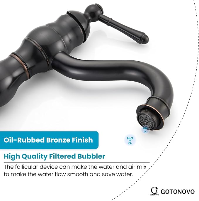 gotonovo Bathroom Faucet 1 Hole Vintage,Oil Rubbed Bronze,7.1” Spout Reach | Bathroom Sink Faucet for 1 or 3 Hole Single Handle,Deck Plate,360° Swivel Spout,Pop Up Drain,cUPC Supply Hoses,for Vanity RV