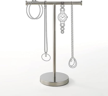 SunnyPoint Countertop Hand Towel Holder Stand – 16.5" Tall Stainless Steel T-Bar Rack with Weighted Base, Brushed Satin Nickel Finish – Jewelry Holder for Bathroom, Vanity, or Kitchen