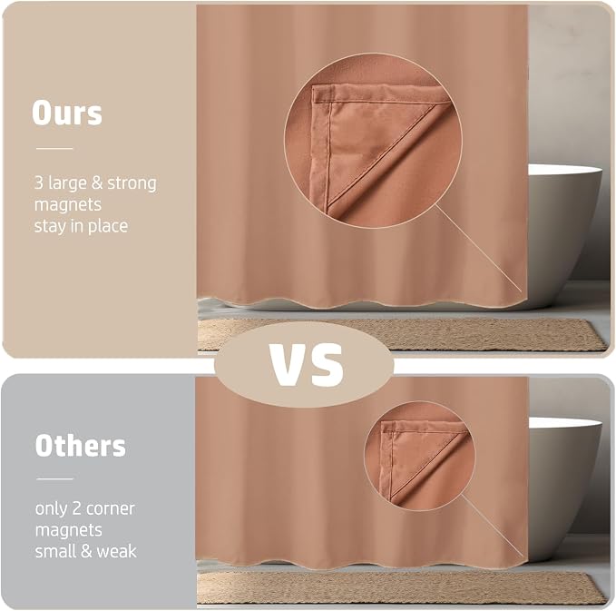 Felisa Mocha Mousse Fabric Shower Curtain Liner with 3 Large Magnets, Waterproof & Soft Cloth Shower Curtain Liner,Washable Shower Curtain for Bathroom,72 x 72 inches,Cortinas de Baño