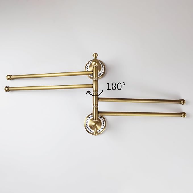 Swivel Towel Rack for Bathroom, Antique Bronze Folding 4 Arms Hand Towel Bars Towel Hanger for Laundry, Wall Mount Storage Space Saving,Porcelain Design