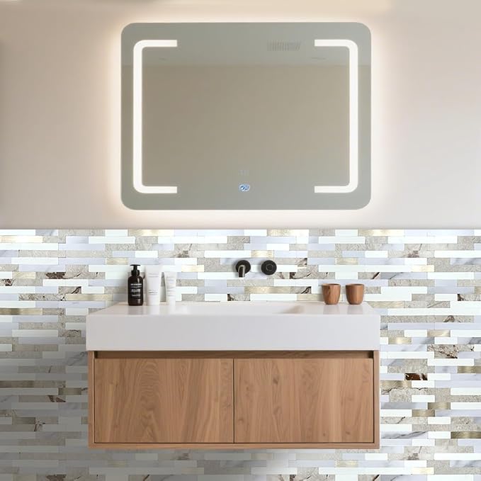 AULIGET 2 Sheets Faux Stone Peel and Stick Backsplash, Beige & White Marble Look PVC Wall Tile Stick on Backsplash for Kitchen and Bathroom