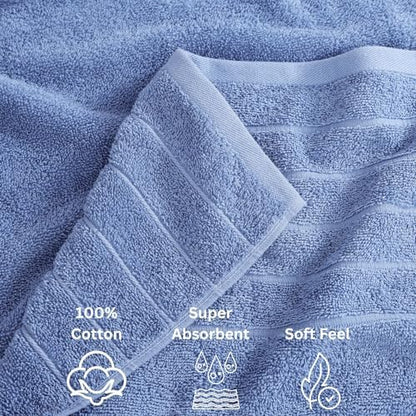 Casa Platino Towel Set Quick Dry 100% Cotton 24 Piece Soft - Cerulean Blue