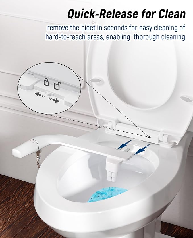 SAMODRA Bidet Toilet Seat with Soft Close Lid - Non-Electric Dual Nozzle System, Quick-Release for Easy Installation & Clean