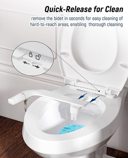 SAMODRA Bidet Toilet Seat with Soft Close Lid - Non-Electric Dual Nozzle System, Quick-Release for Easy Installation & Clean