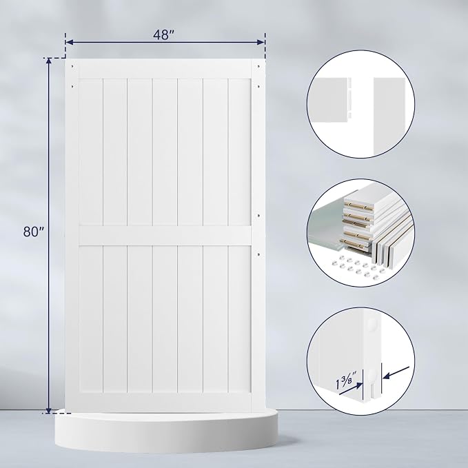 SMARTSTANDARD 48" x 80" White Sliding Barn Door with 8FT Black Hardware | Pre-Drilled Ready to Assemble, Waterproof PVC Coating, H-Frame