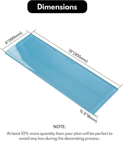 Blue Glass Subway Tile, Glass for Bathroom Kitchen Shower Backsplash Wall, 4 x 12 Inches, 4 Sq.Ft.