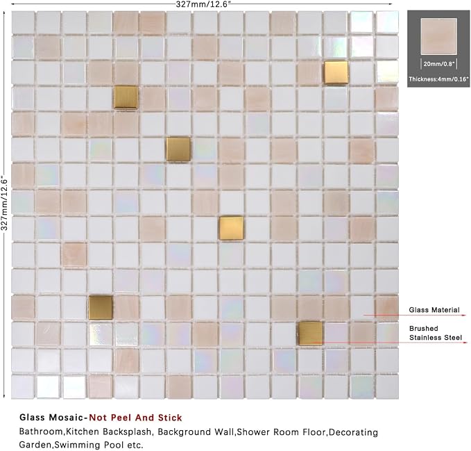 11.5 sq.ft White Glass Mosaic Tile for Bathroom, Pool, Kitchen Backsplash | Waterproof Wall & Floor Tile. Heat & frost resistant outdoors. Mesh-mounted easy install. Use any grout. Easy clean. 10pcs.
