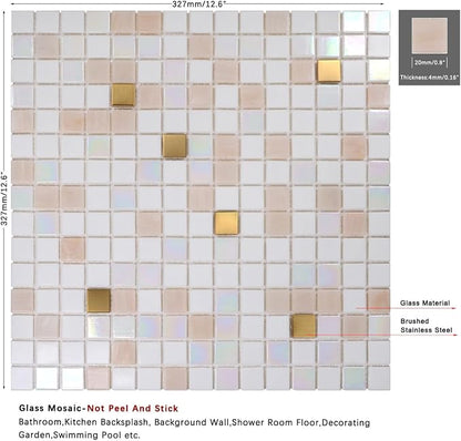 11.5 sq.ft White Glass Mosaic Tile for Bathroom, Pool, Kitchen Backsplash | Waterproof Wall & Floor Tile. Heat & frost resistant outdoors. Mesh-mounted easy install. Use any grout. Easy clean. 10pcs.