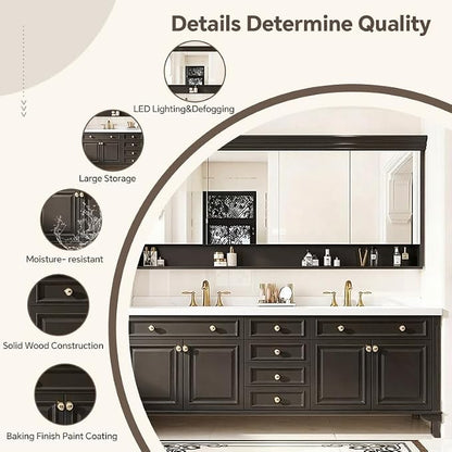 48-92IN Single/Double Sink Bathroom Vanity, Defogging Smart Mirror, Modern American Free Standing Vanity with Bathroom Cabinet