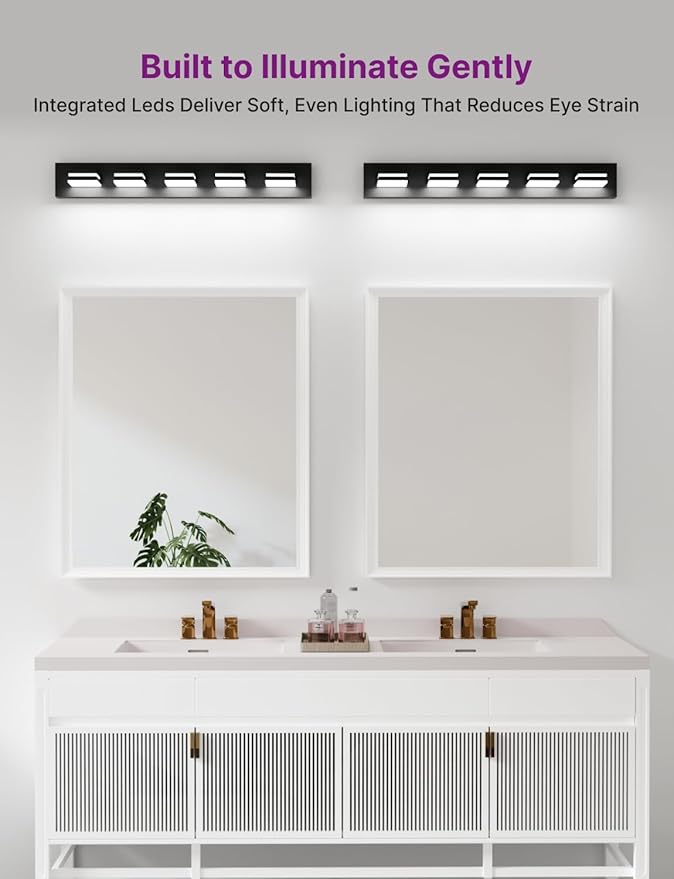 Modern Bathroom Vanity Light, 36" 5-Light Bathroom Lighting Fixtures Over Mirror, LED Vanity Light 3000K 4000K 5000K CCT Adjustable, Matte Black