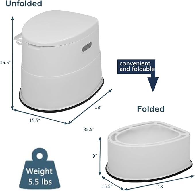 Portable Toilet for Camping, Indoor Outdoor Commode with Detachable Inner Bucket & Removable Paper Holder, Lightweight & Compact Porta Potty Travel Toilet for Camping, Boat, Van, Emergency Use, White
