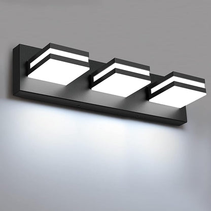 IZORRO LED Modern Bathroom Lights Fixtures(3-Light,Dimmable),Matte Black Acrylic Wall Lighting,Vanity Lights for Bathroom Over Mirror - 6000k 16In （No Assembly Required）