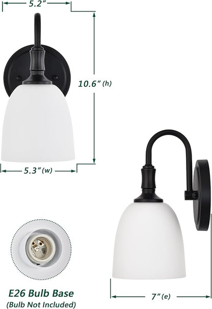 Vintage Traditional Black 1-Light Indoor Wall Sconce with Frosted Glass Bathroom Bedroom Hallway, 10.6" H x 5.3" W, Matte Black