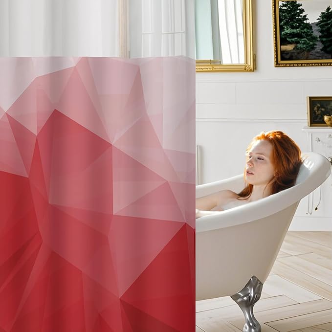 No Hook Shower Curtain with Snap in Liner Set, Red, 71x86 | Waterproof Fabric for Bathroom, Modern Hotel Style Ombre Design, Mesh Top Window, Machine Washable, Quick Install