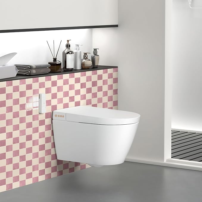 Art3d Grid Peel and Stick Backsplash, 10-Pack, 12" x 12", Pink & Warm White | Enhanced Thickness, Strong Adhesion, Moisture Resistant, Long-Lasting, Minimalist Look, DIY Friendly, for Kitchen Countertops