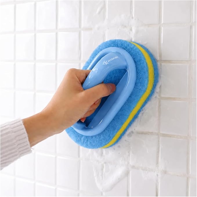 KOKSI Cleaning Brush for Bathroom Kitchen Bathtub Toilet Cleaner All Purpose Shower Sponge Scrubbing Brush with Ergonomic Handle