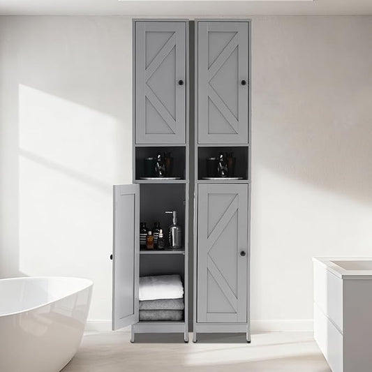 GarveeHome Tall Narrow Bathroom Cabinet, 66.9" Small Skinny Bathroom Storage Cabinet for Small Spaces | Freestanding Water Resistant Organizer for Bathroom, Kitchen, Hallway (2 Doors, Grey)