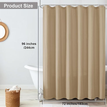 OVZME Zora 96 Inch Shower Curtain Set with 12 Plastic Hooks, Plain Fabric Taupe Shower Curtain for Bathroom - Extra Long Shower Curtain, Water Resistance, Machine Washable Soft Cloth, 72X96, Taupe