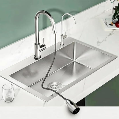 33 Inch Drop In Kitchen Sink, 16 Gauge Stainless Steel Kitchen Sink Single Bowl Sinks with Drain Strainer (33"x19"x9")